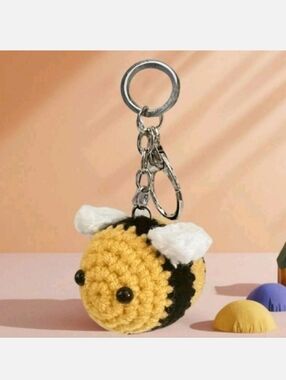 Handmade Crochet Bee Keychain Yellow & Black Bag Accessory